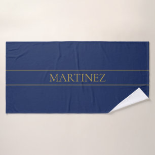 Conjunto De Toalhas Marinho Azul e Nome Dourado Sobrenome ou Empresa
