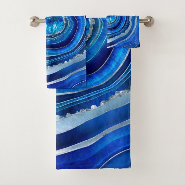 Conjunto De Toalhas Marinho Blue Agate Geode Arte Digital (Insitu)