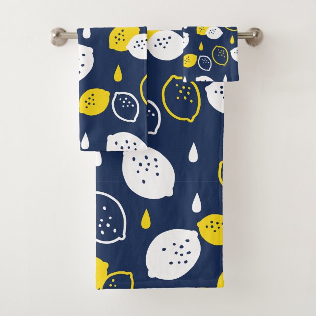 Conjunto De Toalhas Marinho Blue Lemon Art - Refrescando o Citrus Desi (Insitu)