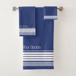 Conjunto De Toalhas Marinho Chic Striped Personalizado