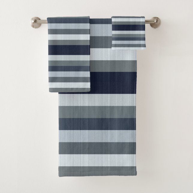 Conjunto De Toalhas Marinho Cinza Azul  Cinzas Stripes (Insitu)