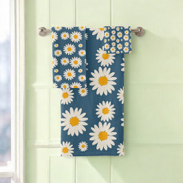 Conjunto De Toalhas Marinho Daisy Floral Bohemian Padrão Botânico
