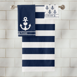 Conjunto De Toalhas Marinho de Âncora Náutica Personalizada - Faixa Br