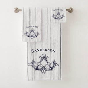 Conjunto De Toalhas Marinho de Âncoras de Casamento Monogramas Náutico