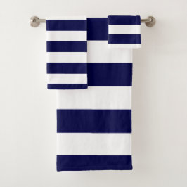 Conjunto De Toalhas Marinho de faixas náuticas, azul e branco