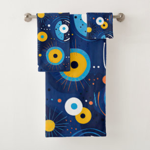 Conjunto De Toalhas Marinho de padrão Mau moderno azul BOHO