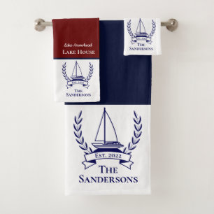 Conjunto De Toalhas Marinho de veleiro azul Monograma House