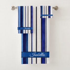 Conjunto De Toalhas Marinho de Verão Blue Boat Trendy Strips