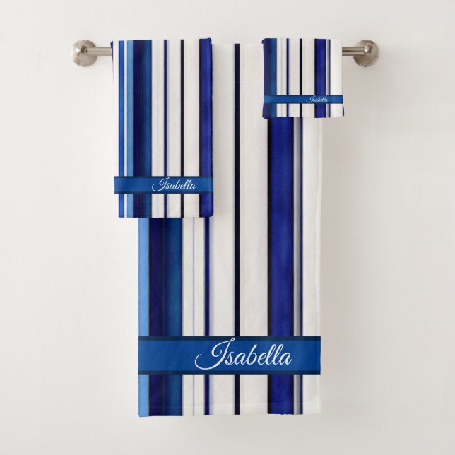 Conjunto De Toalhas Marinho de Verão Blue Boat Trendy Strips (Insitu)