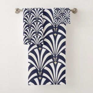Conjunto De Toalhas marinho do art deco do 1920 & Palmettos brancos
