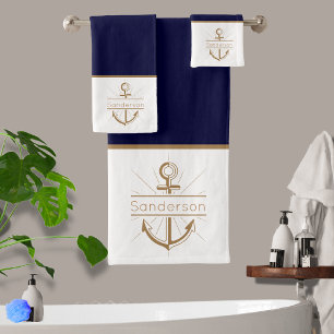 Conjunto De Toalhas Marinho do Monograma da Família Náutica Anchor Dou