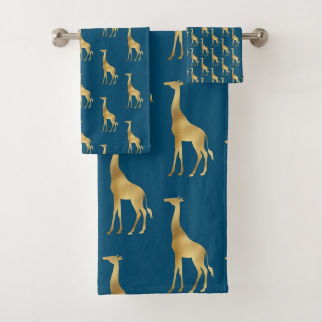 CONJUNTO DE TOALHAS MARINHO DOURADO AFRICANO GIRAFFE BRANCO BANTHROOM  (Insitu)