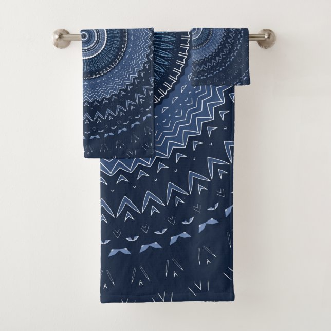 Conjunto De Toalhas Marinho Escuro Mandala Azul  (Insitu)