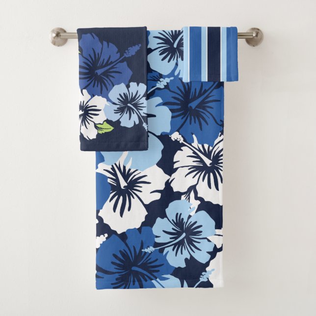 Conjunto De Toalhas Marinho floral havaiano das coordenadas do (Insitu)