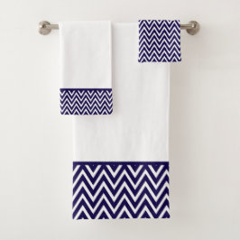 Conjunto De Toalhas Marinho Moderno, Blue e White Chevron Stripe