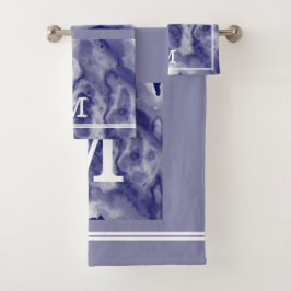 Conjunto De Toalhas Marinho Moderno Chic E Monograma Azul Dusty