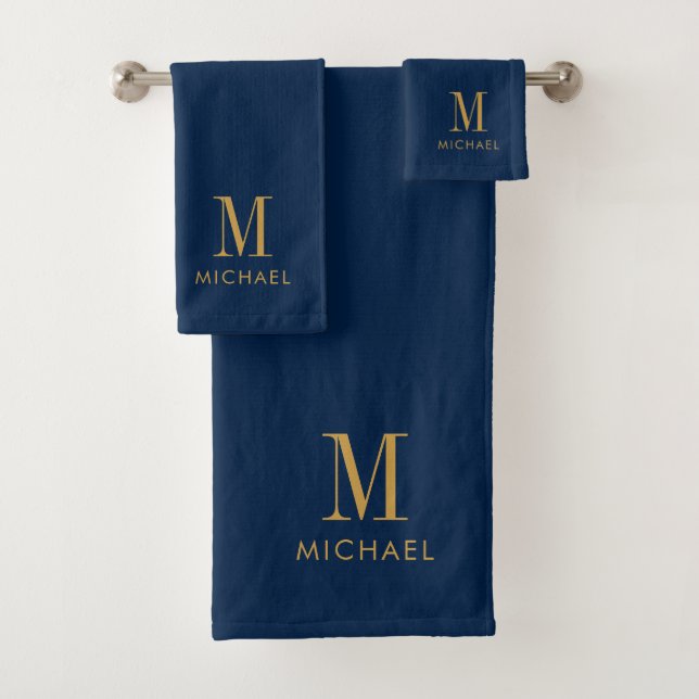 Conjunto De Toalhas Marinho monograma simples BluePersonalizado (Insitu)