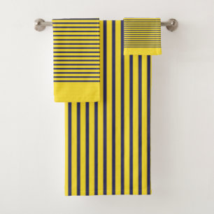 Conjunto De Toalhas Marinho Náutico - Azul - Listras Amarelas