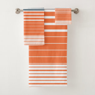 Conjunto De Toalhas Marinho Náutico Blue Orange Stripes
