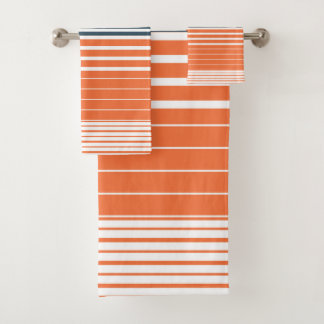 Conjunto De Toalhas Marinho Náutico Blue Orange Stripes