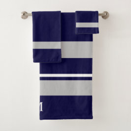 Conjunto De Toalhas Marinho Negra  Negra Cinza Listra Monograma