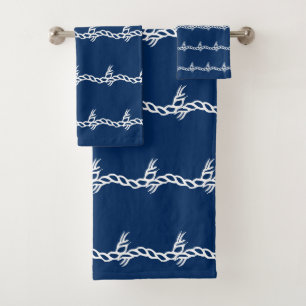 Conjunto De Toalhas Marinho Padrão de ondas náuticas brancas brancas