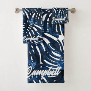 Conjunto De Toalhas Marinho Tropical Azul, Junta Branca, Nome
