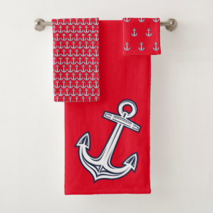 Conjunto De Toalhas Marinho Vermelho do Oceano Anchor Náutico Moderno