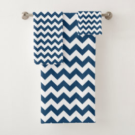 Conjunto De Toalhas Marinho Zigzag, Marinho Chevron, Padrão Geométrico