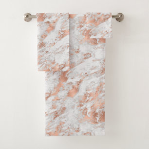 Conjunto De Toalhas Mármaco branco Dourado Rosa bonito