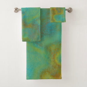 Conjunto De Toalhas Mármaco de ferrugem e turquesa abstrato 6
