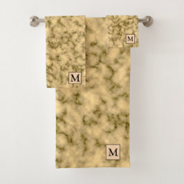 Conjunto De Toalhas Mármaco Dourado Preto De Luxo Monograma
