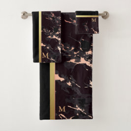Conjunto De Toalhas Mármaco Dourado Preto De Luxo Monograma