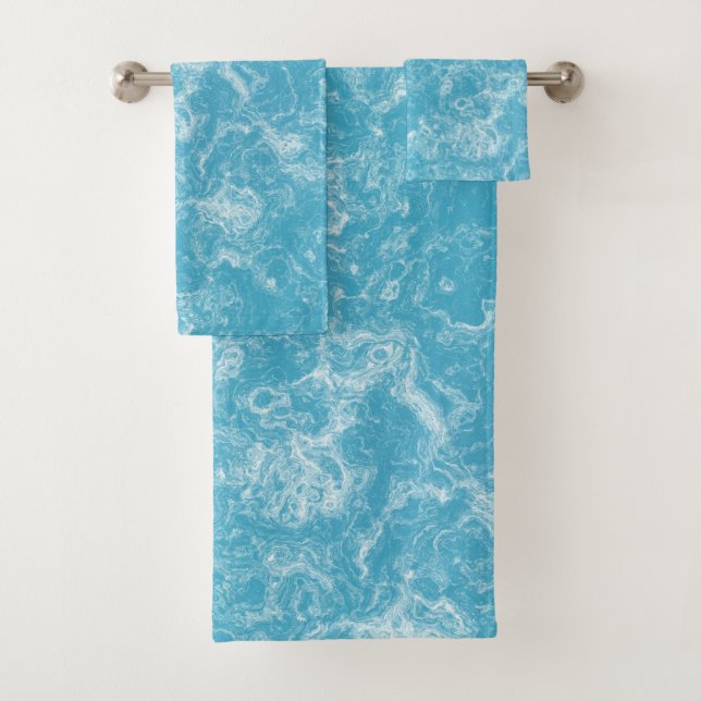 Conjunto De Toalhas mármore abstrato azul e branco (Insitu)