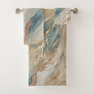 Conjunto De Toalhas Mármore Abstrato de cor d'água bege azul