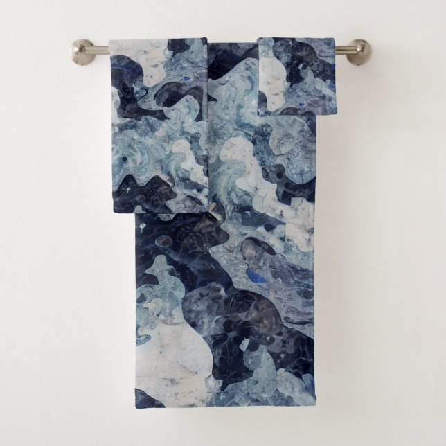 Conjunto De Toalhas Mármore Azul Abstrato (Insitu)