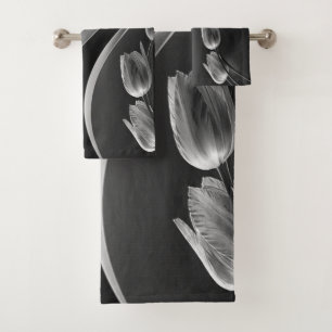 Conjunto De Toalhas Mármore Branco com Tulipas Subexpostas à Cinza