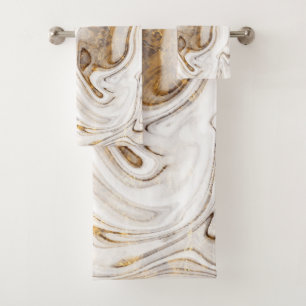 Conjunto De Toalhas Mármore Branco Dourado Moderno e Elegante