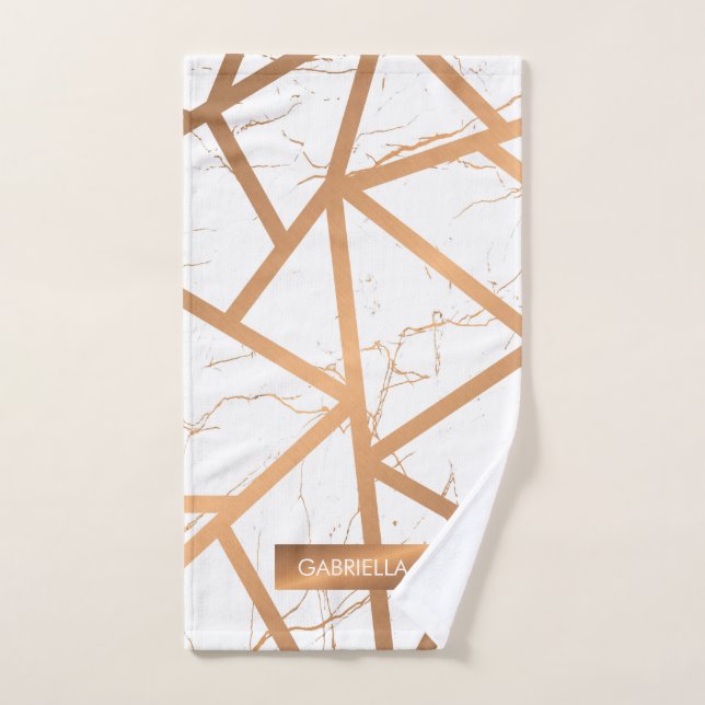 Conjunto De Toalhas Mármore Branco e Ouro (Toalha de mão)