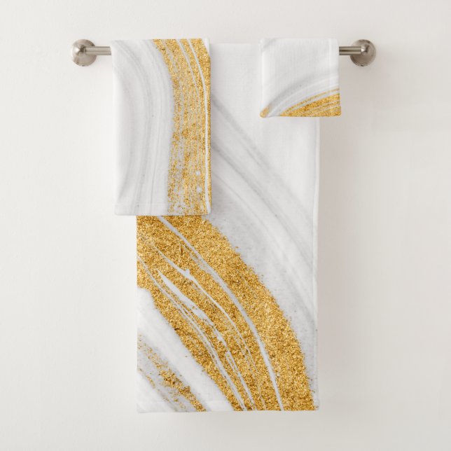 Conjunto De Toalhas Mármore Branco Resfriado com Brilho Dourado (Insitu)
