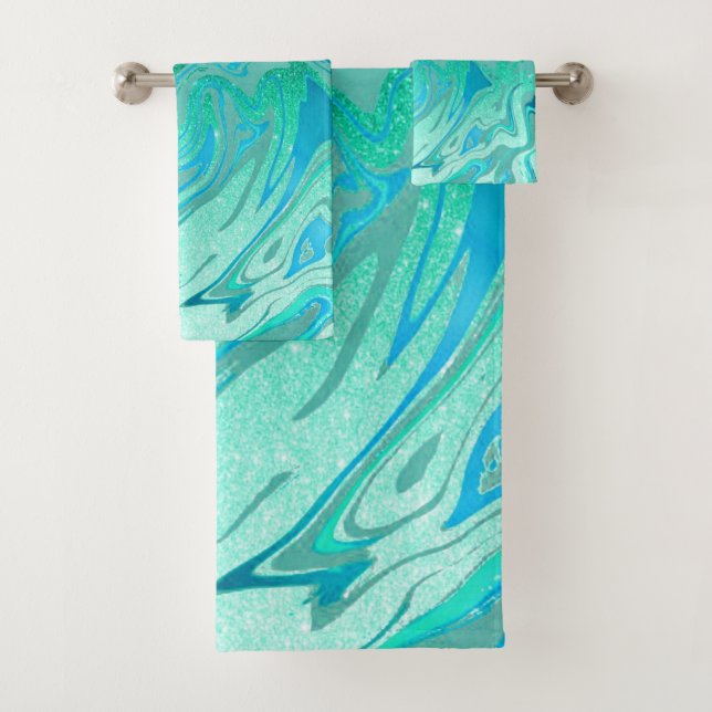 Conjunto De Toalhas Mármore brilhante azul-verde (Insitu)