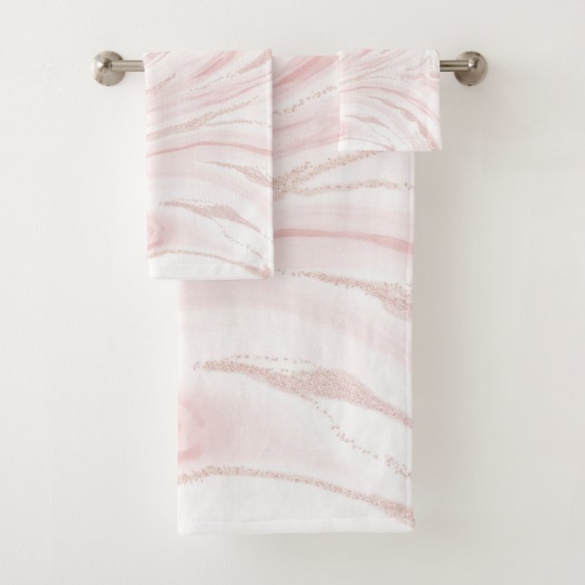 Conjunto De Toalhas Mármore Brilhante Rosa Moderno (Insitu)
