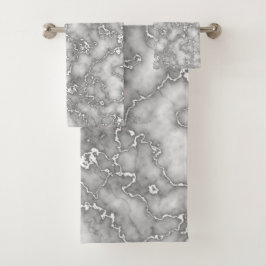 Conjunto De Toalhas Mármore Cinza Branco Elegante