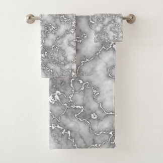 Conjunto De Toalhas Mármore Cinza Branco Elegante