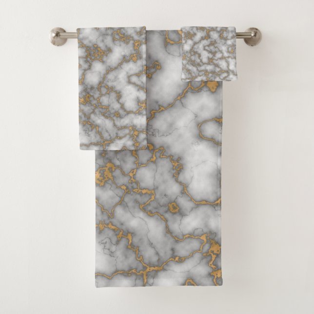 Conjunto De Toalhas Mármore Dourado branco Elegante (Insitu)