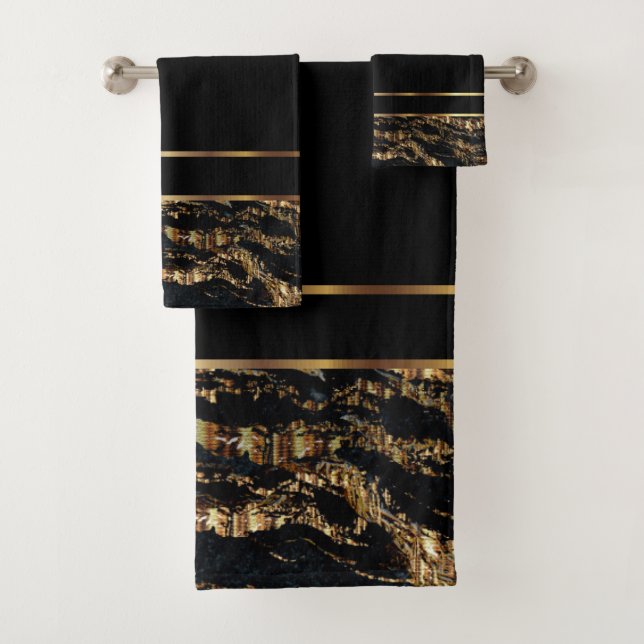 Conjunto De Toalhas Mármore Dourado Elegante e Negro (Insitu)