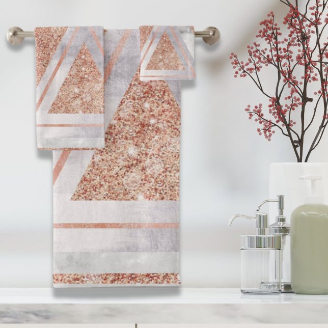 Conjunto De Toalhas mármore geométrico branco rosa de ouro-chic escand (scandinavian chic rose gold geometric white marble bath towel set)