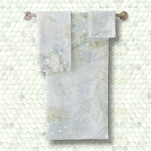 Conjunto De Toalhas Mármore Iridescente de Silver Branco Elegante