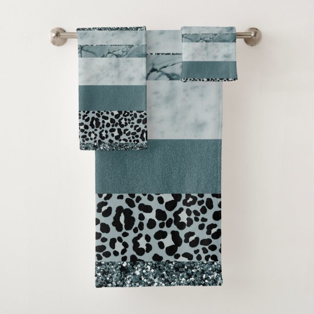 Conjunto De Toalhas Mármore Leopardo Faixas Brilho Glam 2 (Insitu)