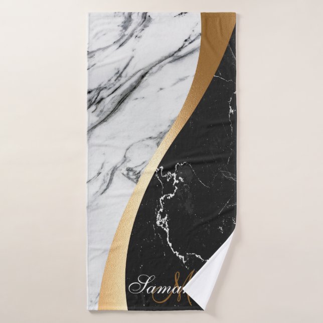 Conjunto De Toalhas Mármore Negro e Branco (Toalha de Banho)
